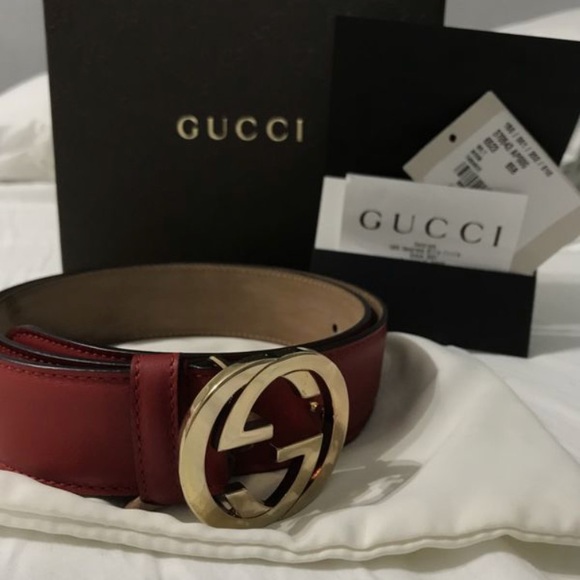 Gucci Accessories - Gucci Red Leather Interlocking G Buckle Belt